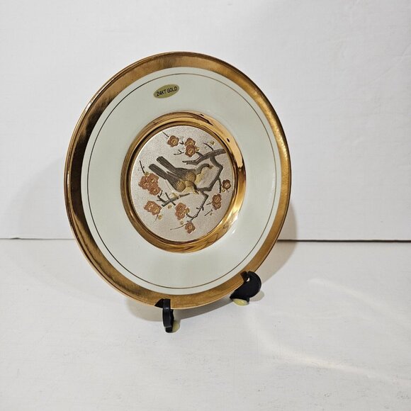 Chokin Japan Vintage Plate 6" The Art Of Chokin with stand 24K Gold Samurai - Picture 3 of 6